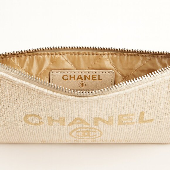 Chanel 31 Rue Cambon Canvas Pouch — Beige / Gold Logo - Picture 5 of 7